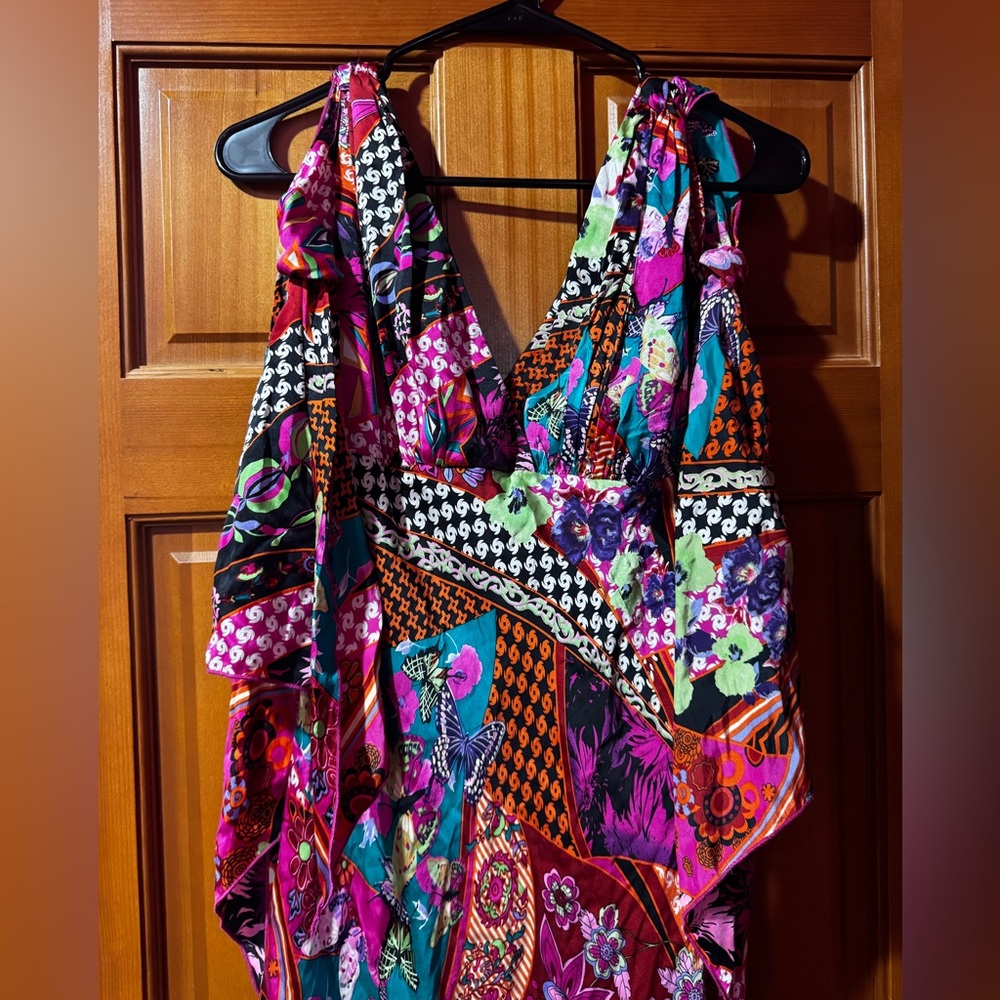 Vibrant Multi-Color Floral Patchwork Wrap Dress-r… - image 2